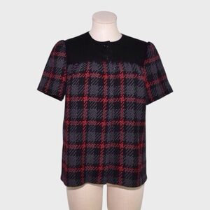 Badgley‎ Mischka Plaid Wool Short Sleeve Jacket